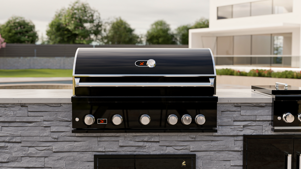 Whistler 42-Inch 5-Burner Built-In Gas Grill With Rear Infrared Burner, Grill Lights, Rotisserie Kit & Cover - Black Stainless