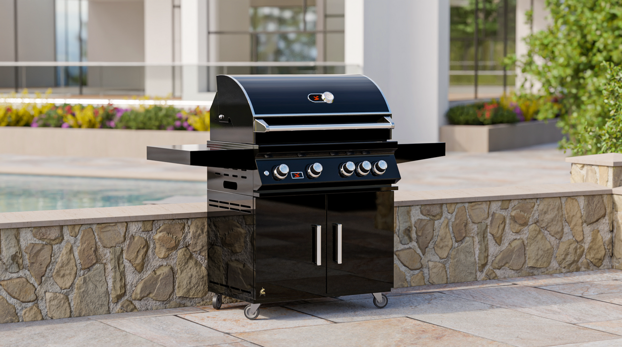 Whistler 34-Inch 4-Burner Gas Grill With Rear Infrared Burner, Grill Lights, Rotisserie Kit & Cover - Black Stainless