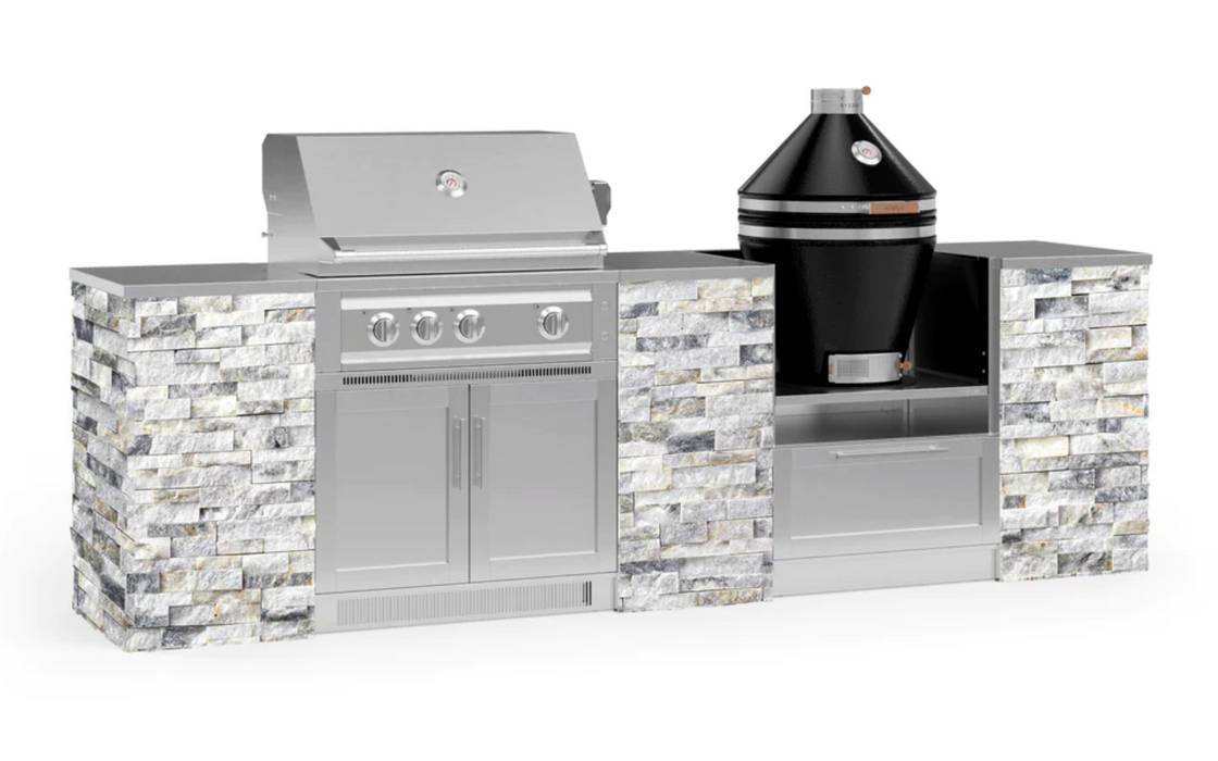Outdoor Kitchen Signature Series 9 Piece Cabinet Set With Kamado & 33'' Grill BBQ GRILL New Age Outdoor Kitchen Signature Series 9 Piece Cabinet Set With Kamado -White Crystal Marble Outdoor Kitchen Signature Series 9 Piece Cabinet Set With Kamado - LPG 