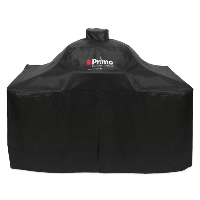 Primo Vinyl Cover for Oval XL 400 & Round Kamado on Curved Cypress Table