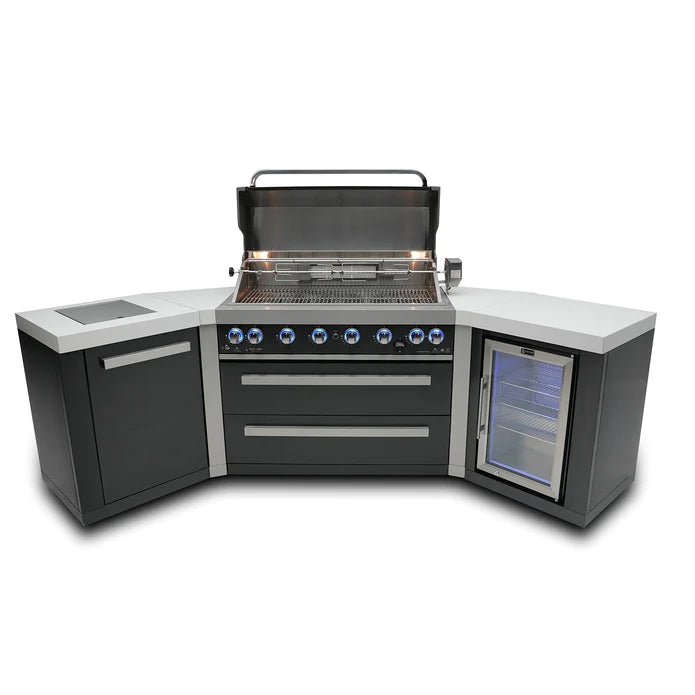 Mont Alpi 805 Black 6-burner Island with 45-Degree Corners and Fridge Cabinet MAi805-BSS45FC - 110"