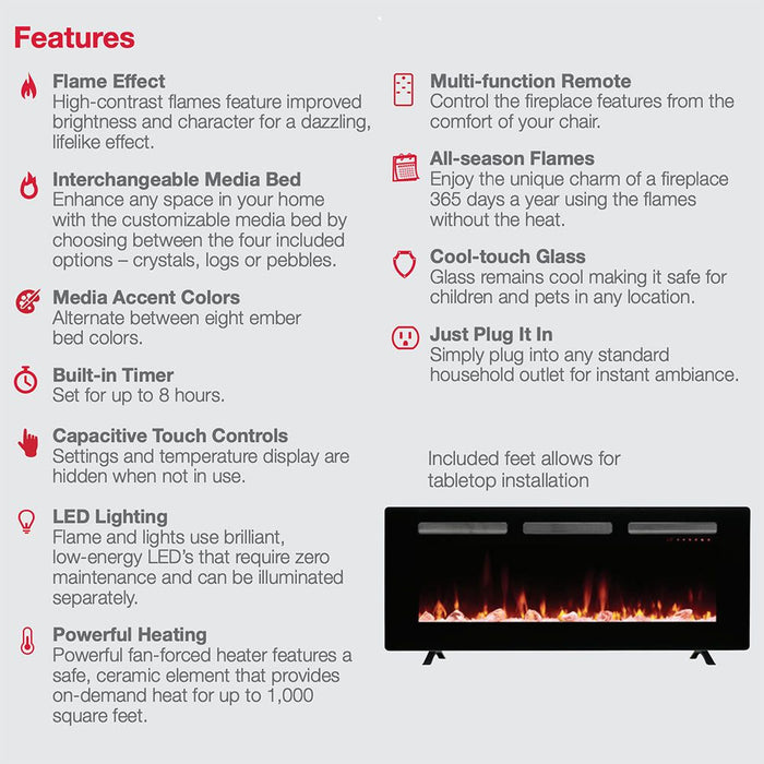 Dimplex SIL72 Sierra Series Wall Mount/Built-In Linear Electric Fireplace, 72-Inch