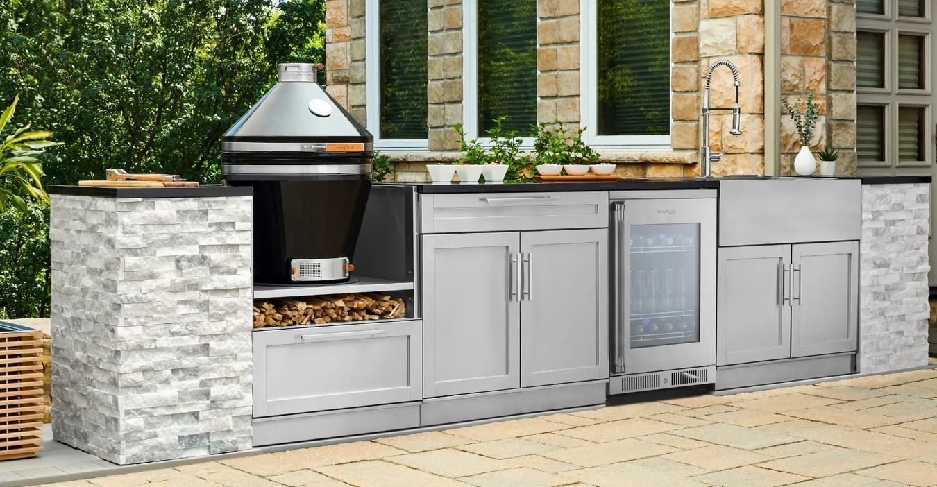 Electric Grill Island with Refrigeration - Stacked Stone