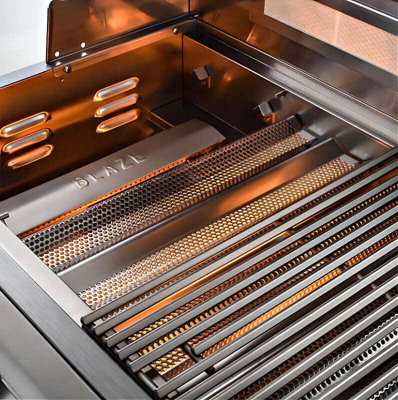 EZ Finish Systems 8 Ft Ready-To-Finish Grill Island with Blaze Premium LTE 32-Inch Grill, Refrigerator, Combo, and Trash Drawer - Natural Gas