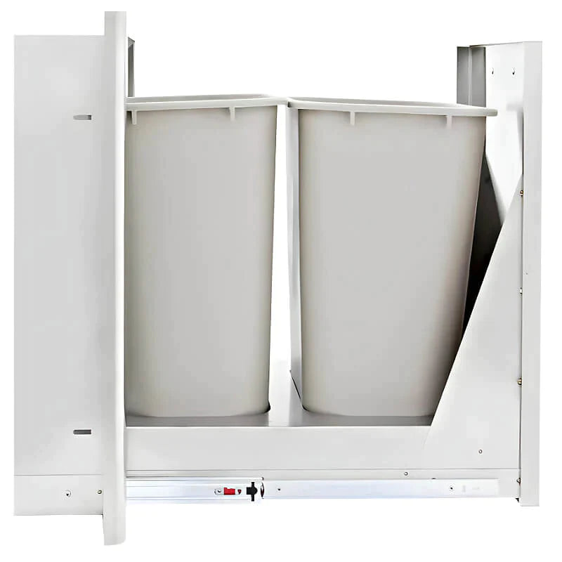 EZ Finish Systems 8 Ft Ready-To-Finish Grill Island with Blaze Premium LTE 32-Inch Grill, Refrigerator, Double Door, and Trash Drawer