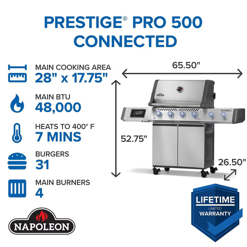 Napoleon Prestige PRO 500 4-Burner Propane Grill w/ Smart Technology - PRO500VXRSIBPSS