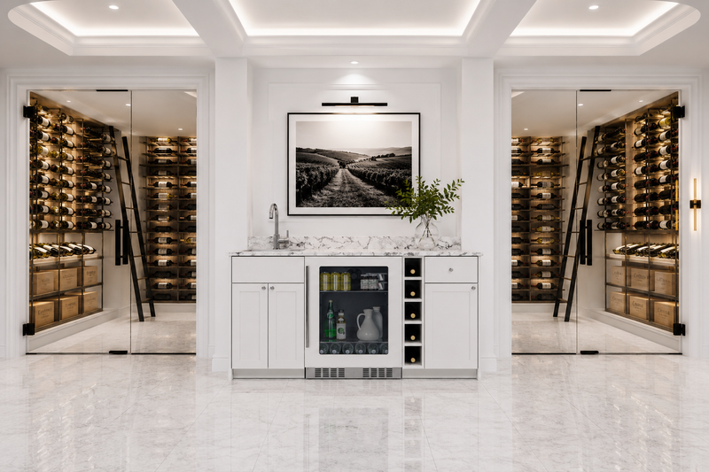Oasis Wet Bar, Sink Fridge and Wine Storage | White 35.75" H x 68.5" W x 25.5" D