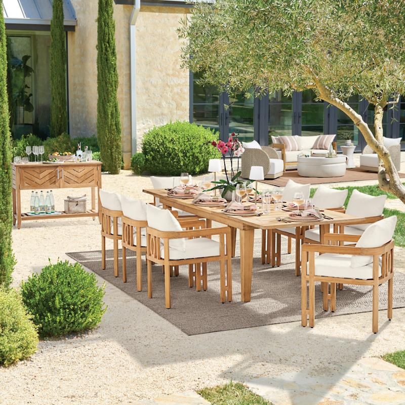 Rectangular Dining Set with Cushions in Natural Teak