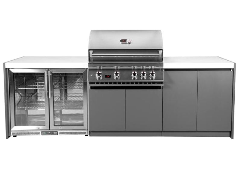 Whistler 4-Burner 102 x 28-Inch Gas Grill Island with Infrared Rear Burner, Refrigerator, and Rotisserie Kit