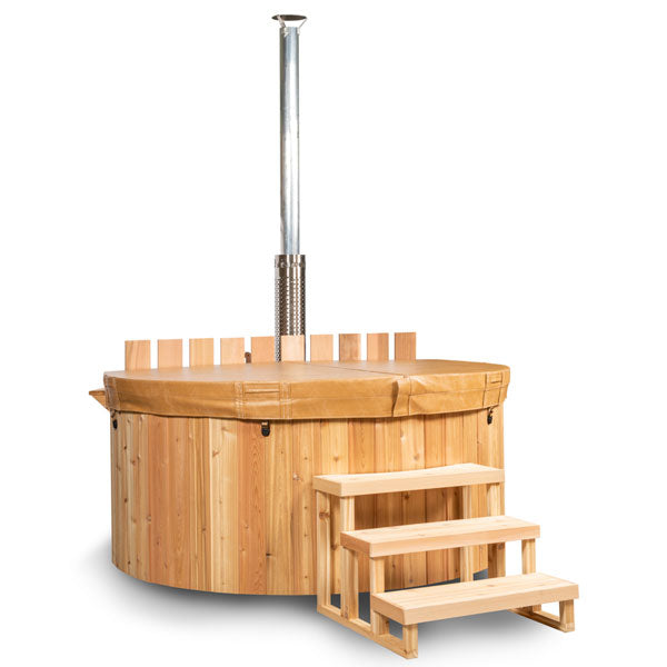 The Evolution Cedar Tub 7' -Knotty Red Cedar plus wood-burning heater
