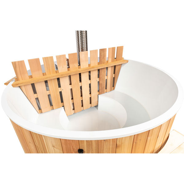 The Evolution Cedar Tub 7' -Knotty Red Cedar plus wood-burning heater
