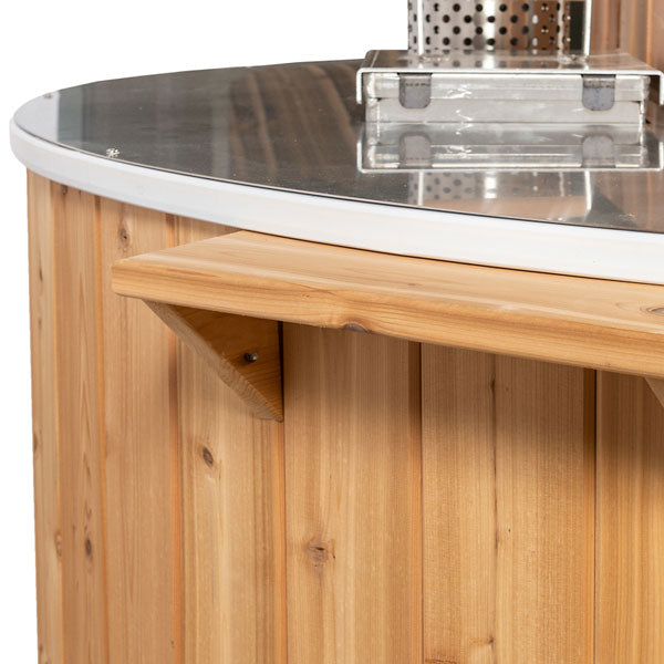 The Evolution Cedar Tub 7' -Knotty Red Cedar plus wood-burning heater