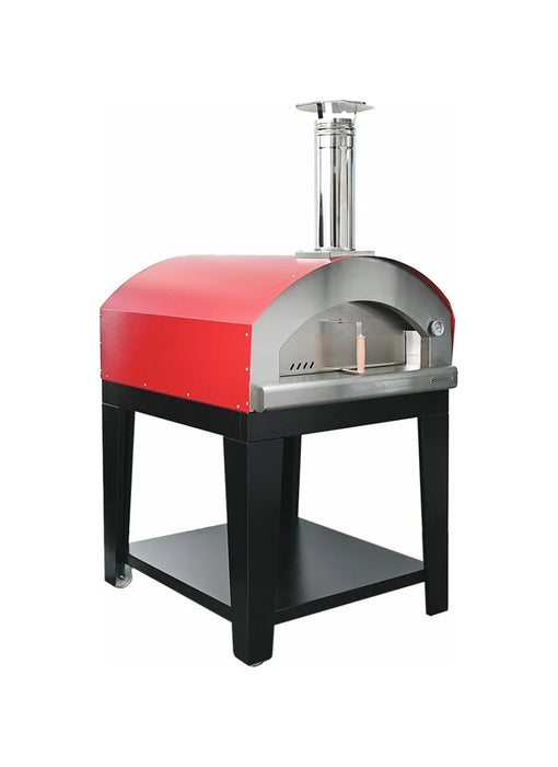 Rossofuoco PIÙTRECENTO Outdoor wood-fired oven with direct combustion - Red/stainless with Cart 40"