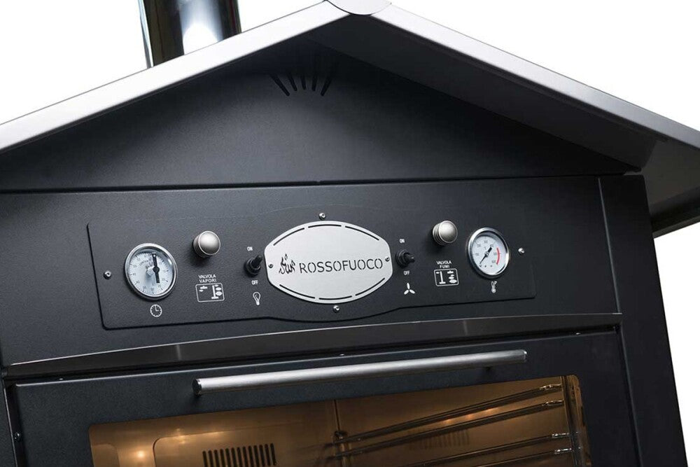 Rossofuoco SEDICINONI BLACK Outdoor wood-fired oven with separate combustion - black/stainless steel with Falo