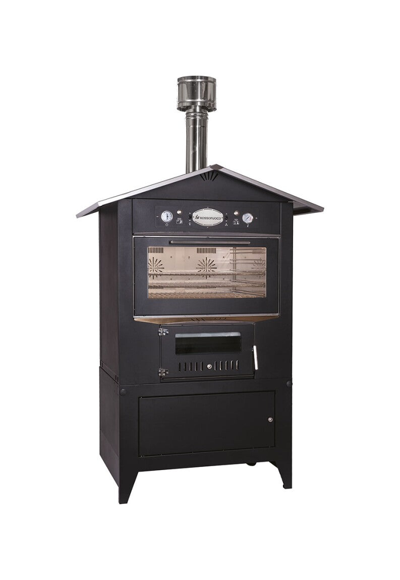 Rossofuoco SEDICINONI BLACK Outdoor wood-fired oven with separate combustion - black/stainless steel