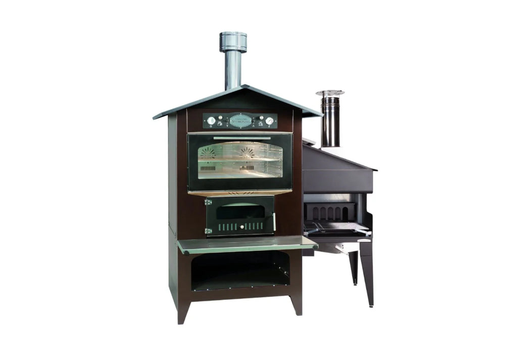 Rossofuoco SEDICINONI COUNTRY Outdoor wood-fired oven with separate combustion - brown/stainless steel with Falo