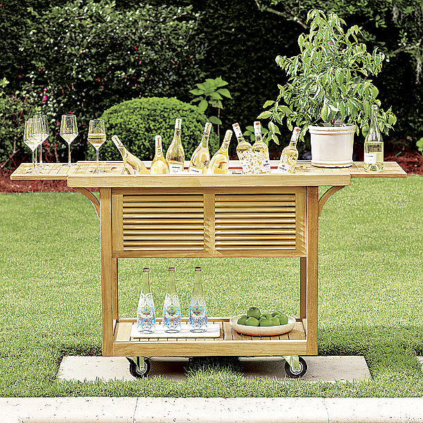 Teak Bar Cart with Beverage Tub Natural