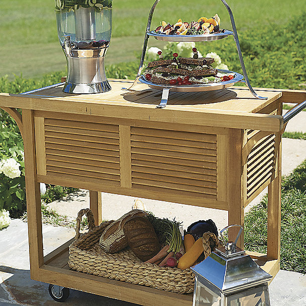 Teak Bar Cart with Beverage Tub Natural