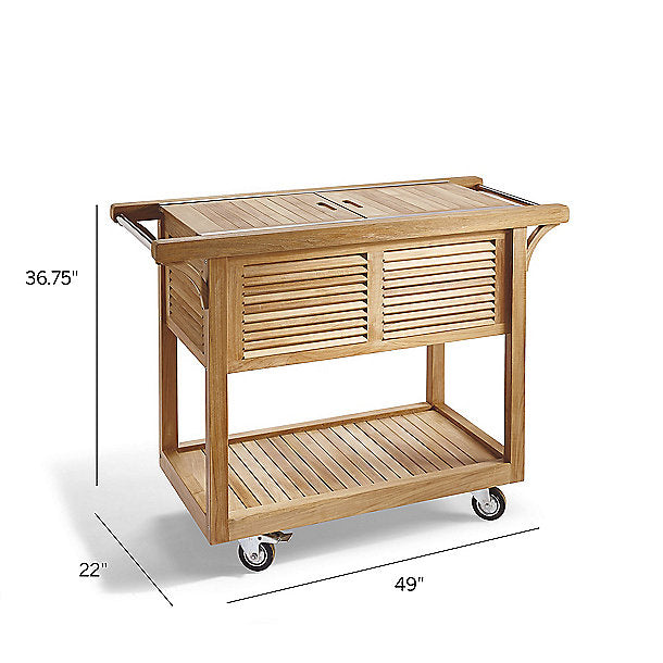 Teak Bar Cart with Beverage Tub Natural