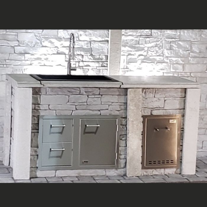Stone Kitchen Sink Unit with Drawers + Trash Drawer