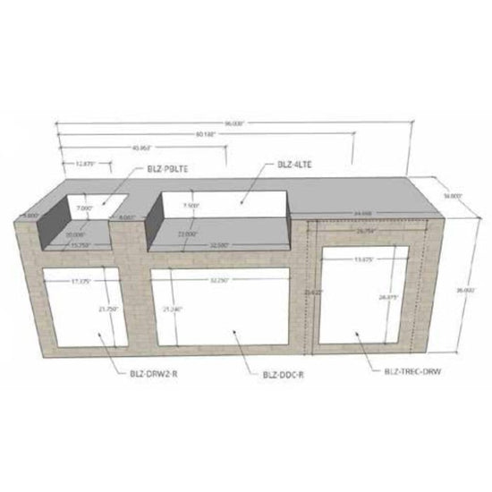 EZ Finish Systems 8 Ft Ready-To-Finish Grill Island with Summerset Sizzler Pro 32-Inch Grill, Power Burner, Combo, Double Drawer, and Refrigerator