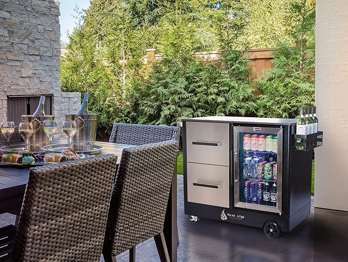 Mont Alpi MAPCL Outdoor Bar Patio Kitchen Island Table + Wine Holder with Stainless Steel Storage Cabinets & Fridge Cabinet