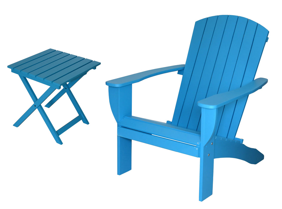 Teal Extra-Wide Solid Cedar Adirondack Chair with Built-In Bottle Opener and Matching Folding Table