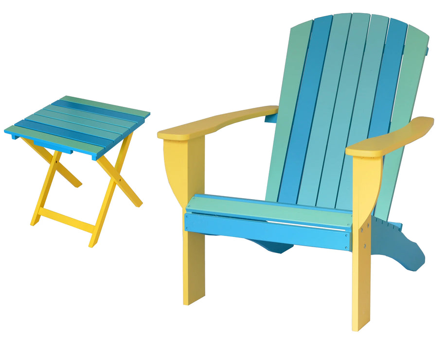 Tropical Beach Extra-Wide Solid Cedar Adirondack Chair with Built-In Bottle Opener and Matching Folding Table