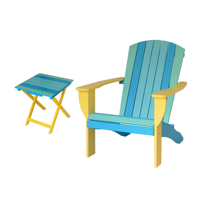 Tropical Beach Extra-Wide Solid Cedar Adirondack Chair with Built-In Bottle Opener and Matching Folding Table