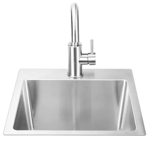 Bull BBQ 15-Inch Outdoor Rated Single Bowl Stainless Steel Dual Mount Small Sink with Hot and Cold Faucet