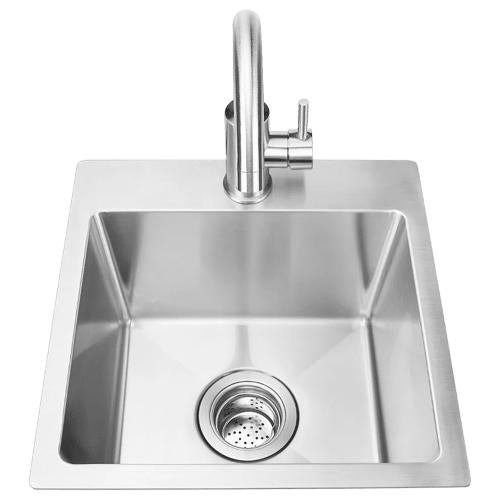 Bull BBQ 15-Inch Outdoor Rated Single Bowl Stainless Steel Dual Mount Small Sink with Hot and Cold Faucet