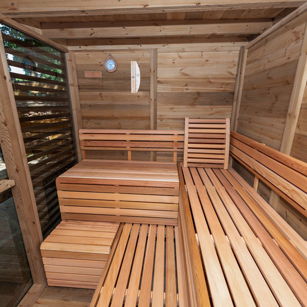 Outdoor 670P Pure Cube Sauna - With Porch - Clear Red Cedar