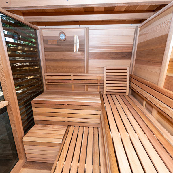 Outdoor 670P Pure Cube Sauna - With Porch - Clear Red Cedar