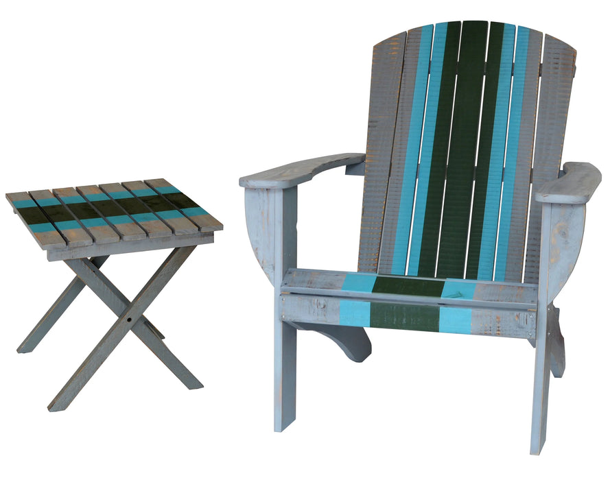 Racing Grey Extra-Wide Solid Cedar Adirondack Chair with Built-In Bottle Opener and Matching Folding Table