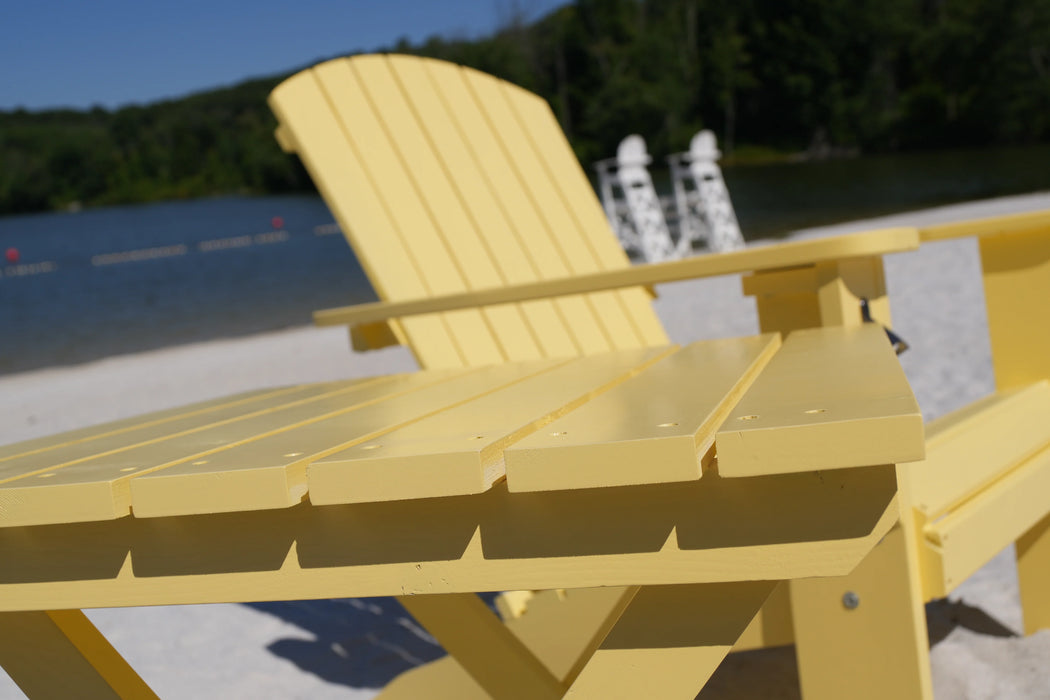Yellow Extra-Wide Solid Cedar Adirondack Chair with Built-In Bottle Opener and Matching Folding Table