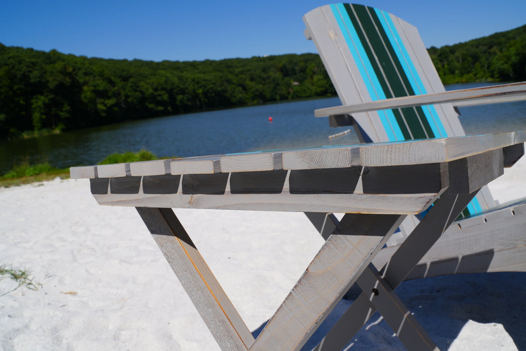 Racing Grey Extra-Wide Solid Cedar Adirondack Chair with Built-In Bottle Opener and Matching Folding Table