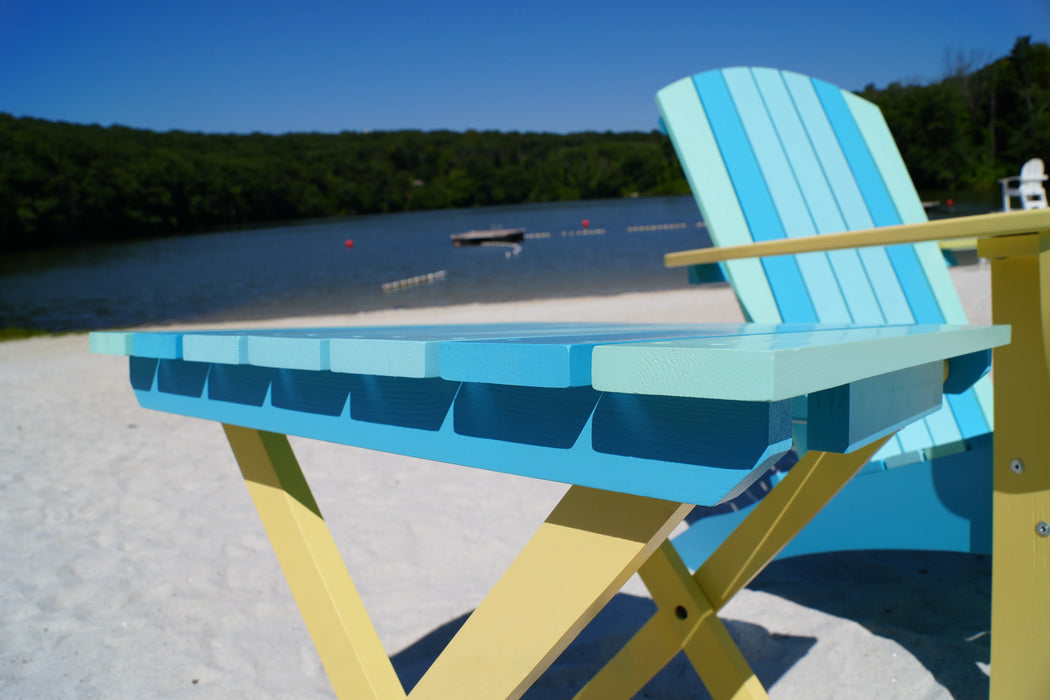 Tropical Beach Extra-Wide Solid Cedar Adirondack Chair with Built-In Bottle Opener and Matching Folding Table