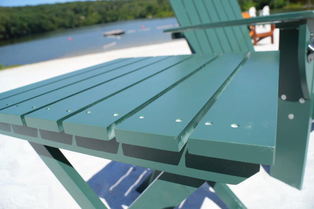Forest Green Extra-Wide Solid Cedar Adirondack Chair with Built-In Bottle Opener and Matching Folding Table