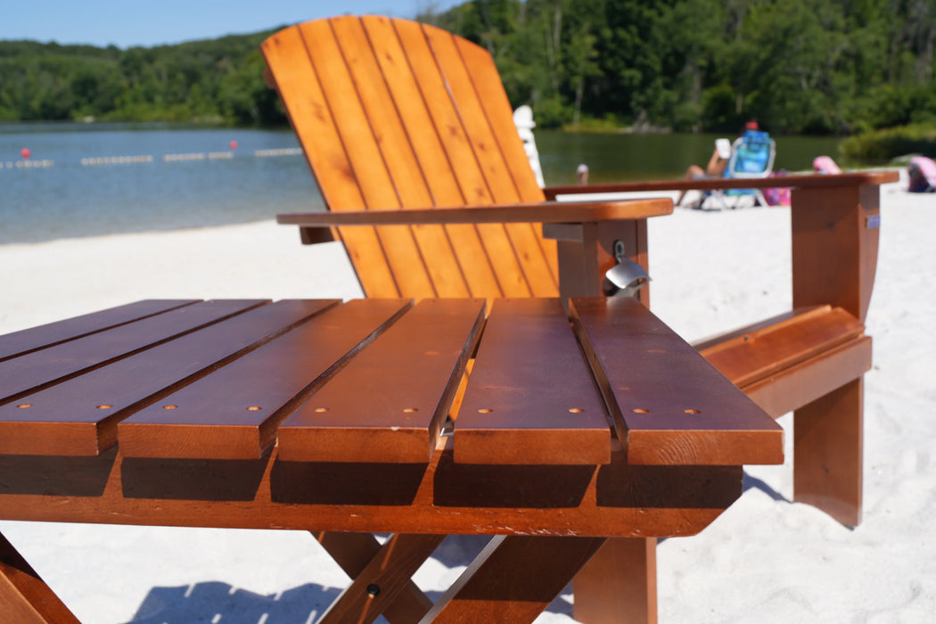 Redwood Extra-Wide Solid Cedar Adirondack Chair with Built-In Bottle Opener and Matching Folding Table