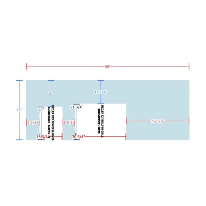 EZ Finish Systems 8 Ft Ready-To-Finish Grill Island with Summerset Sizzler Pro 32-Inch Grill, Power Burner, Combo, Double Drawer, and Refrigerator