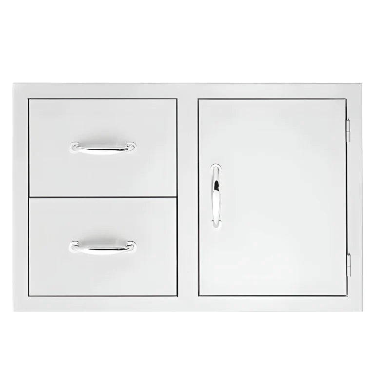 EZ Finish Systems 8 Ft Ready-To-Finish Grill Island with Summerset Sizzler Pro 32-Inch Grill, Power Burner, Combo, Double Drawer, and Refrigerator