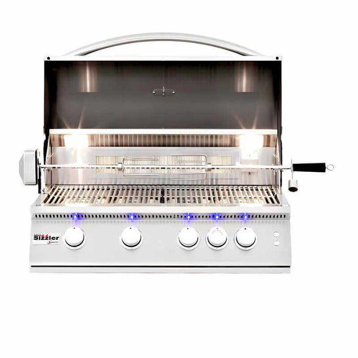EZ Finish Systems 8 Ft Ready-To-Finish Grill Island with Summerset Sizzler Pro 32-Inch Grill, Power Burner, Double Door, Double Drawer, and Refrigerator