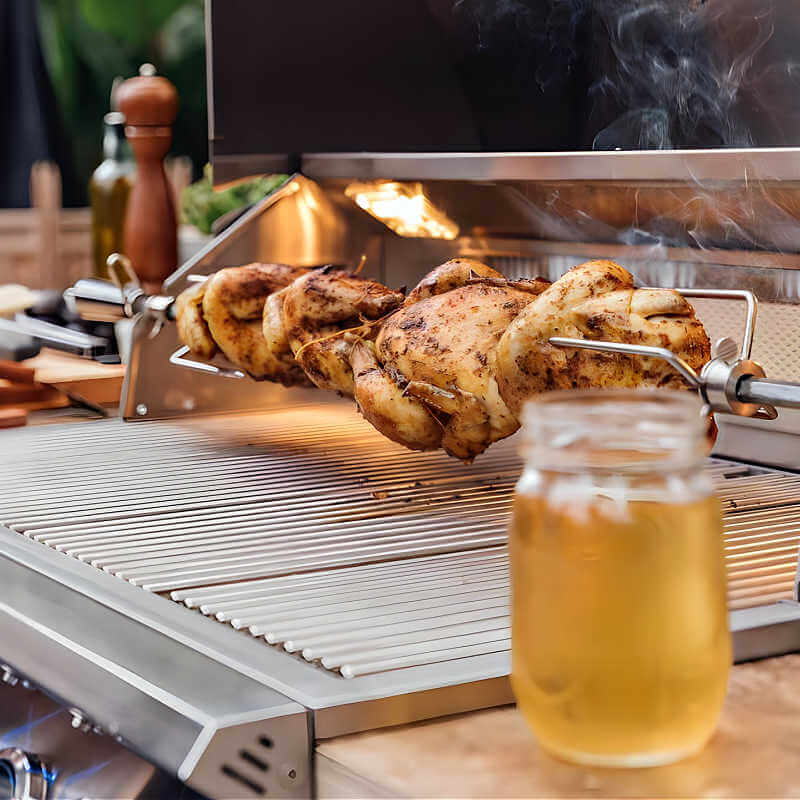 EZ Finish Systems 8 Ft Ready-To-Finish Grill Island with Blaze Premium LTE 32-Inch Grill, Power Burner, Combo, Double Drawer, and Refrigerator