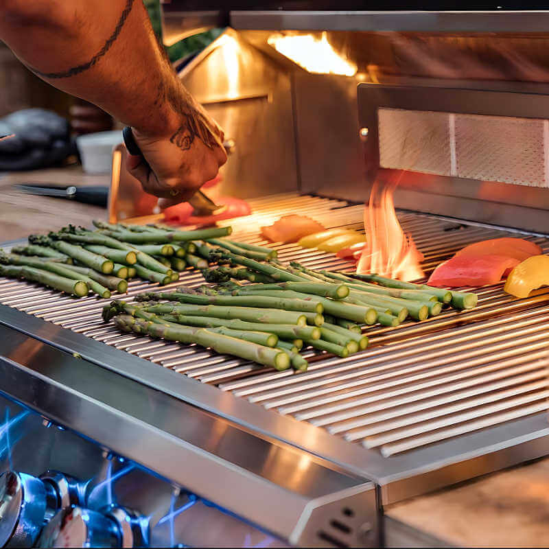 EZ Finish Systems 8 Ft Ready-To-Finish Grill Island with Summerset Sizzler Pro 32-Inch Grill, Power Burner, Double Door, Double Drawer, and Refrigerator