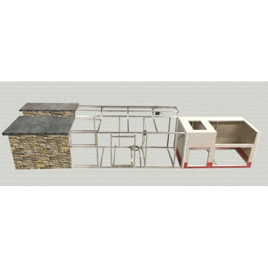 EZ Finish Systems 8 Ft Ready-To-Finish Grill Island with Summerset Sizzler Pro 32-Inch Grill, Power Burner, Double Door, Double Drawer, and Refrigerator