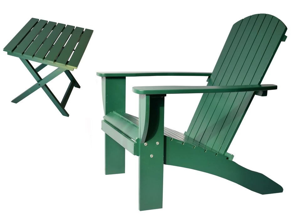 Forest Green Extra-Wide Solid Cedar Adirondack Chair with Built-In Bottle Opener and Matching Folding Table