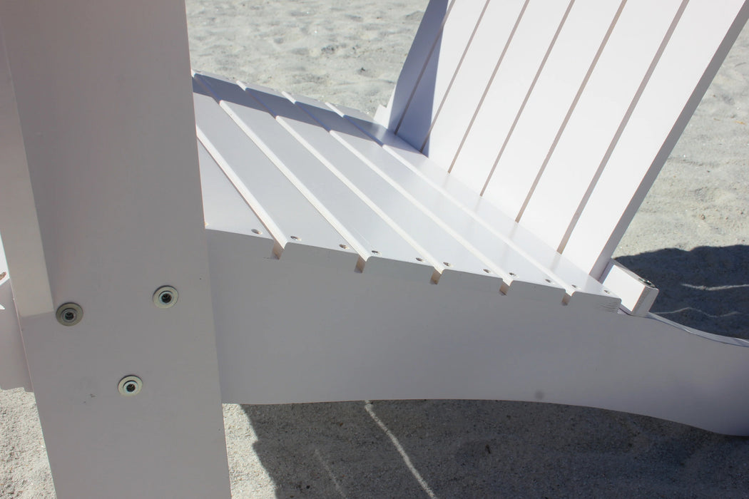 White Extra-Wide Solid Cedar Adirondack Chair with Built-In Bottle Opener and Matching Folding Table