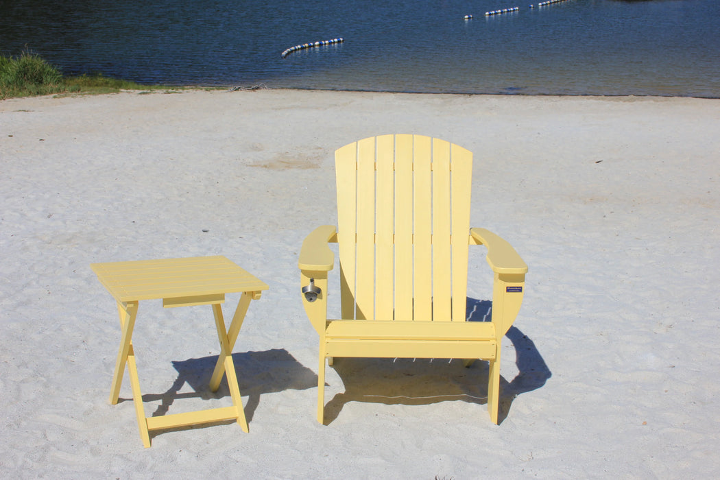 Yellow Extra-Wide Solid Cedar Adirondack Chair with Built-In Bottle Opener and Matching Folding Table