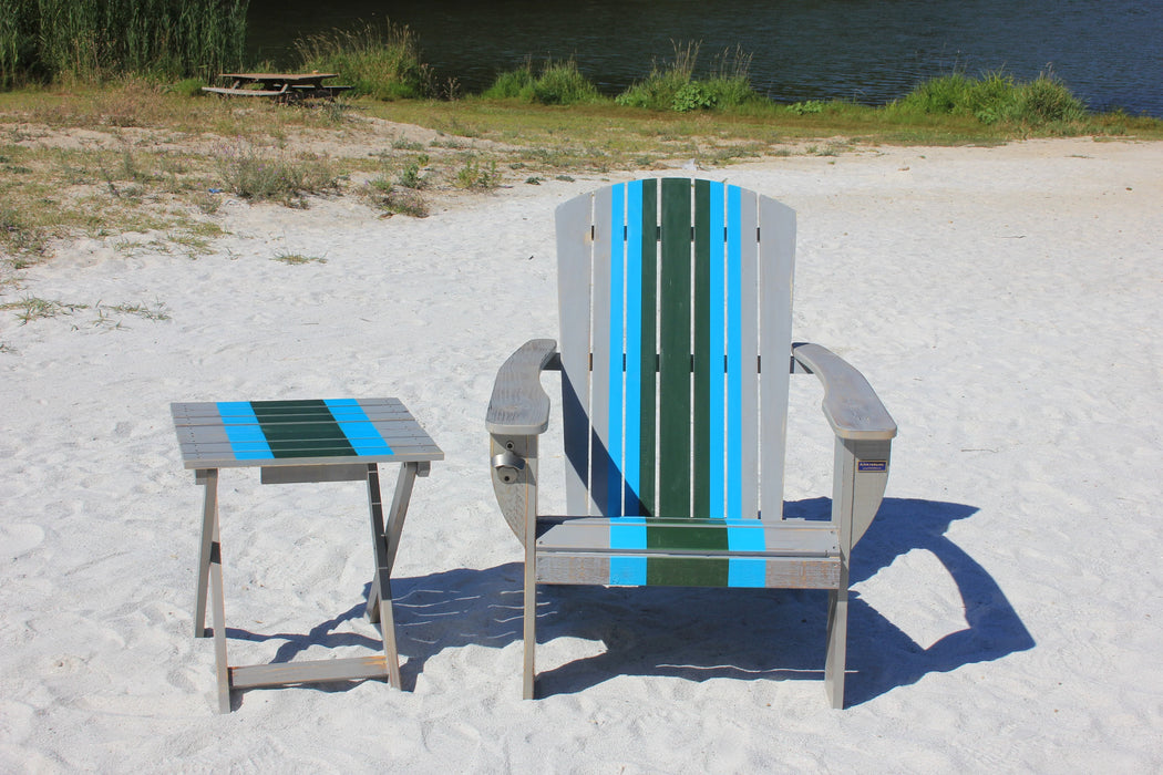 Racing Grey Extra-Wide Solid Cedar Adirondack Chair with Built-In Bottle Opener and Matching Folding Table