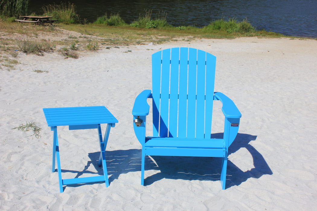 Teal Extra-Wide Solid Cedar Adirondack Chair with Built-In Bottle Opener and Matching Folding Table